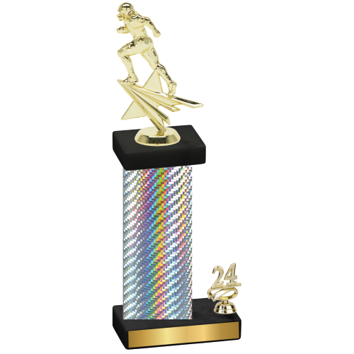 Accented Single Silver Carbon Fiber Year Football Trophy