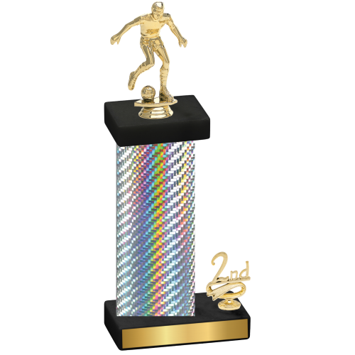 Accented Single Silver Carbon Fiber Second Place Soccer Trophy