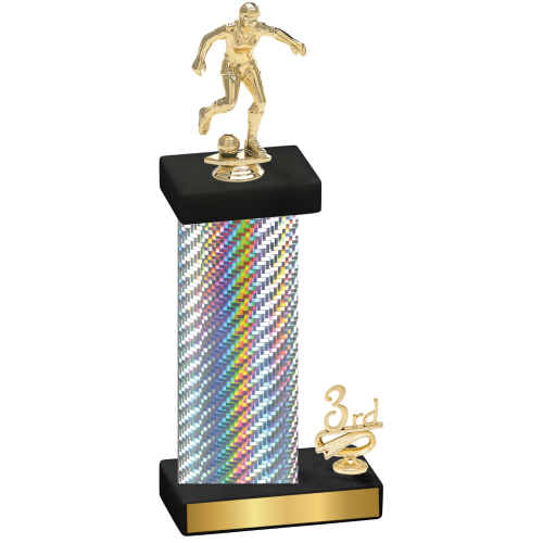 Accented Single Silver Carbon Fiber Third Place Soccer Trophy