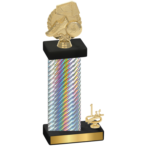 Accented Single Silver Carbon Fiber First Place Soccer Trophy