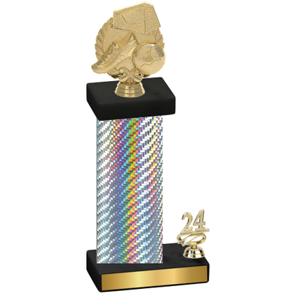 Accented Single Silver Carbon Fiber Year Soccer Trophy