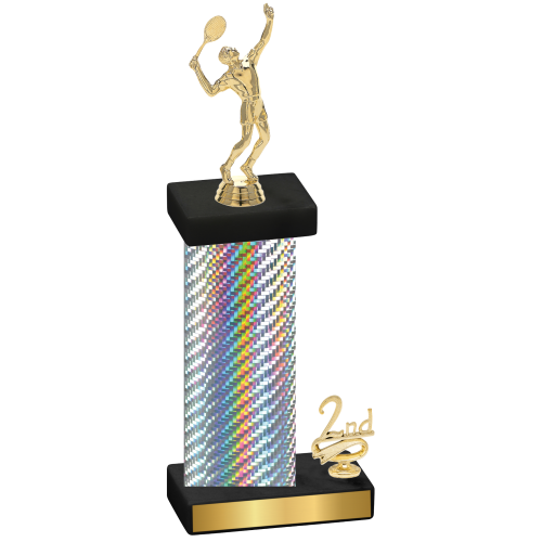 Accented Single Silver Carbon Fiber Second Place Tennis Trophy