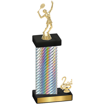 Accented Single Silver Carbon Fiber Second Place Tennis Trophy