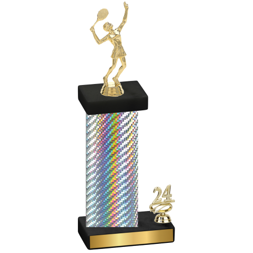 Accented Single Silver Carbon Fiber Year Tennis Trophy