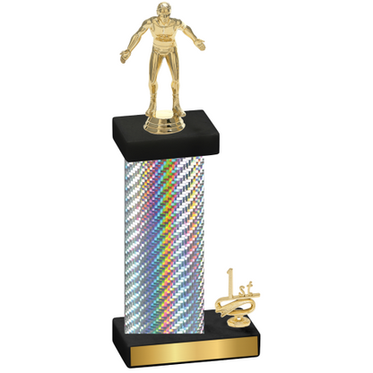 Accented Single Silver Carbon Fiber First Place Wrestling Trophy