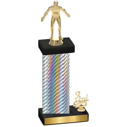 Accented Single Silver Carbon Fiber Third Place Wrestling Trophy