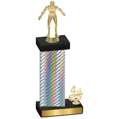 Accented Single Silver Carbon Fiber Fourth Place Wrestling Trophy