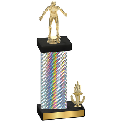 Accented Single Silver Carbon Fiber Victory Wrestling Trophy