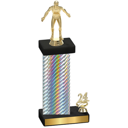 Accented Single Silver Carbon Fiber Year Wrestling Trophy