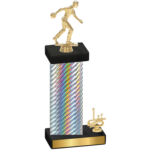 Accented Single Silver Carbon Fiber First Place Bowling Trophy