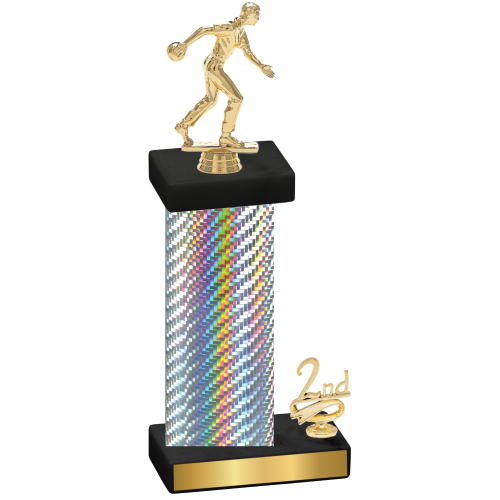 Accented Single Silver Carbon Fiber Second Place Bowling Trophy