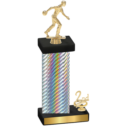Accented Single Silver Carbon Fiber Second Place Bowling Trophy