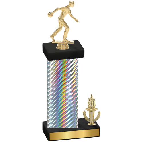 Accented Single Silver Carbon Fiber Victory Bowling Trophy