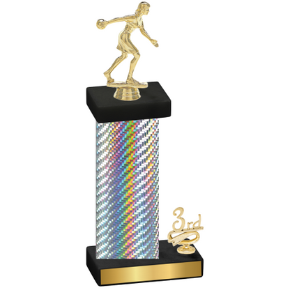 Accented Single Silver Carbon Fiber Third Place Bowling Trophy