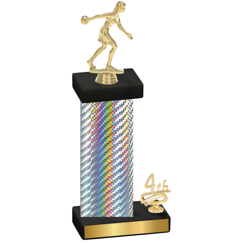 Accented Single Silver Carbon Fiber Fourth Place Bowling Trophy