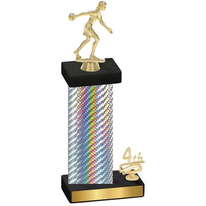 Accented Single Silver Carbon Fiber Fourth Place Bowling Trophy