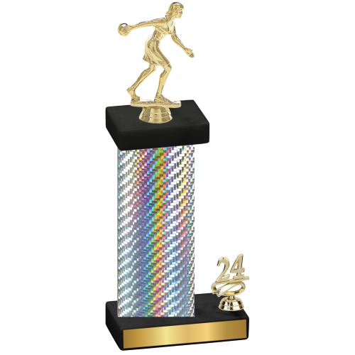 Accented Single Silver Carbon Fiber Year Bowling Trophy