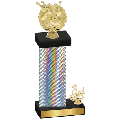 Accented Single Silver Carbon Fiber Third Place Bowling Trophy