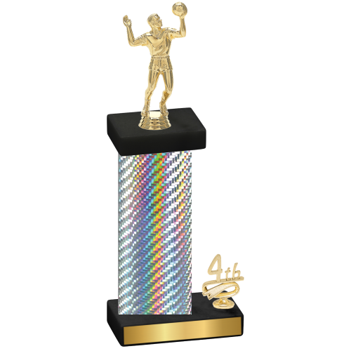 Accented Single Silver Carbon Fiber Fourth Place Volleyball Trophy