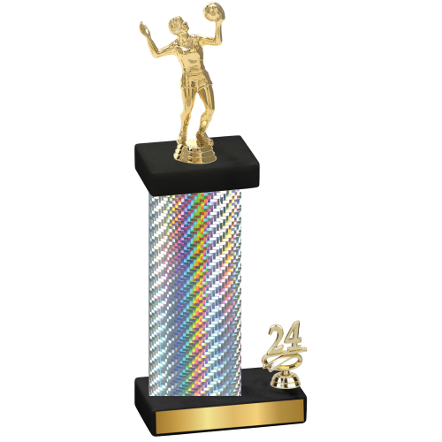 Accented Single Silver Carbon Fiber Year Volleyball Trophy