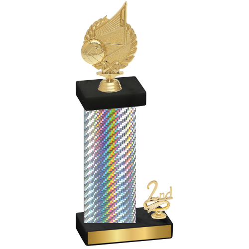 Accented Single Silver Carbon Fiber Second Place Volleyball Trophy