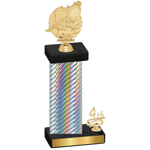 Accented Single Silver Carbon Fiber Fourth Place Swimming Trophy