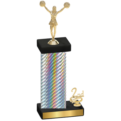 Accented Single Silver Carbon Fiber Second Place Cheerleading Trophy