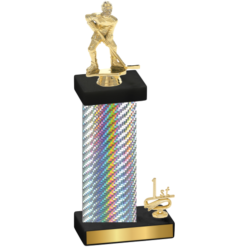 Accented Single Silver Carbon Fiber First Place Hockey Trophy