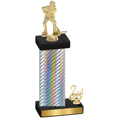 Accented Single Silver Carbon Fiber Second Place Hockey Trophy