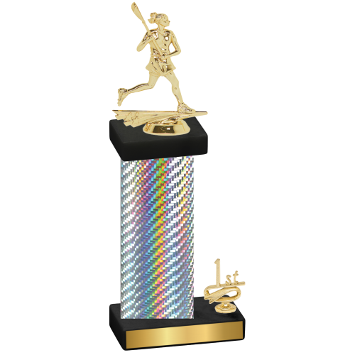 Accented Single Silver Carbon Fiber First Place Lacrosse Trophy