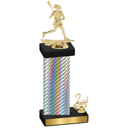 Accented Single Silver Carbon Fiber Second Place Lacrosse Trophy
