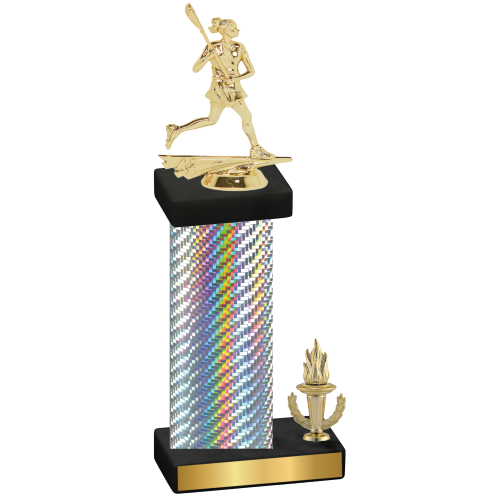 Accented Single Silver Carbon Fiber Victory Lacrosse Trophy