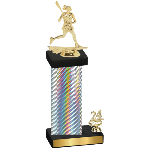 Accented Single Silver Carbon Fiber Year Lacrosse Trophy