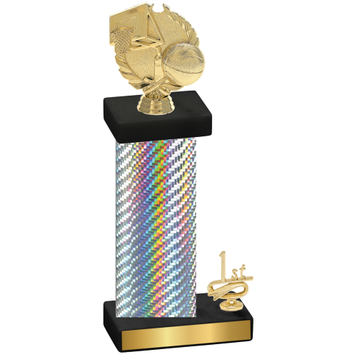 Accented Single Silver Carbon Fiber First Place Basketball Trophy