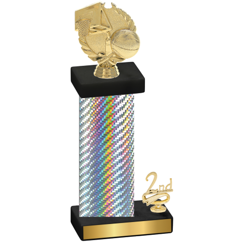 Accented Single Silver Carbon Fiber Second Place Basketball Trophy