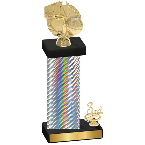 Accented Single Silver Carbon Fiber Third Place Basketball Trophy