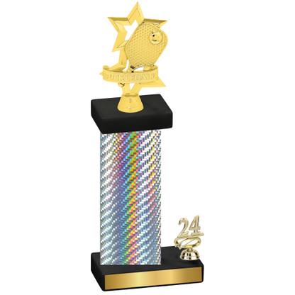 Accented Single Silver Carbon Fiber Year Pickleball Trophy