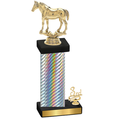 Accented Single Silver Carbon Fiber Third Place Horses Trophy