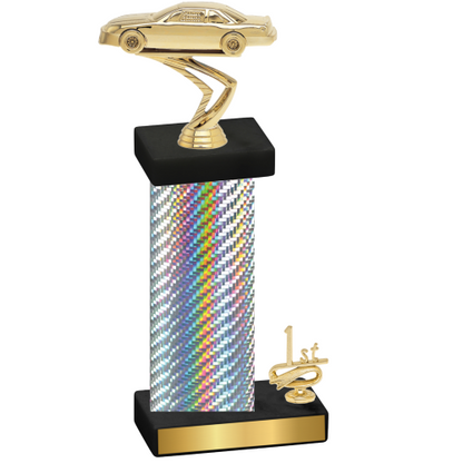 Accented Single Silver Carbon Fiber First Place Cars Trophy