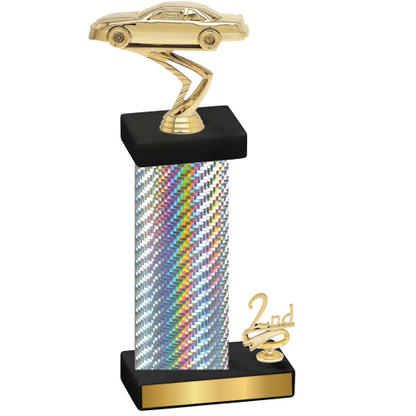 Accented Single Silver Carbon Fiber Second Place Cars Trophy