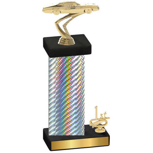 Accented Single Silver Carbon Fiber First Place Cars Trophy