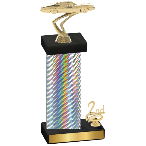 Accented Single Silver Carbon Fiber Second Place Cars Trophy