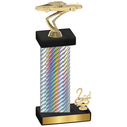 Accented Single Silver Carbon Fiber Second Place Cars Trophy