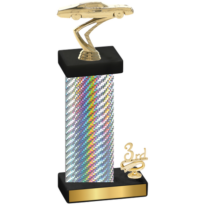 Accented Single Silver Carbon Fiber Third Place Cars Trophy