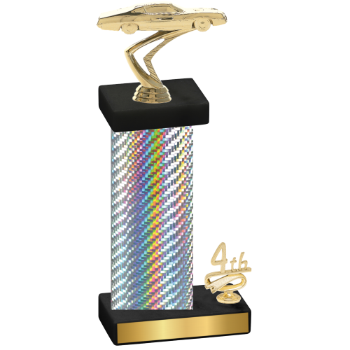 Accented Single Silver Carbon Fiber Fourth Place Cars Trophy