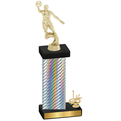 Accented Single Silver Carbon Fiber First Place Basketball Trophy