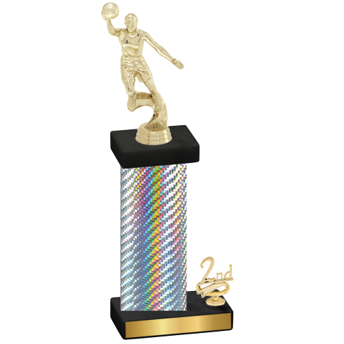 Accented Single Silver Carbon Fiber Second Place Basketball Trophy