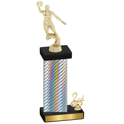 Accented Single Silver Carbon Fiber Second Place Basketball Trophy