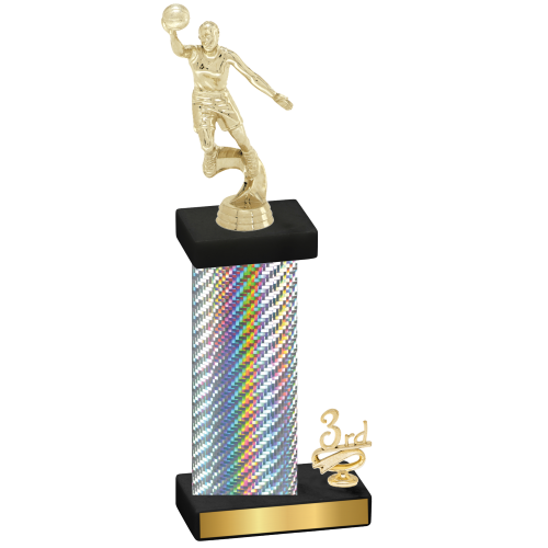 Accented Single Silver Carbon Fiber Third Place Basketball Trophy