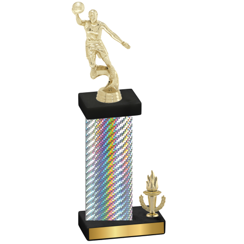 Accented Single Silver Carbon Fiber Victory Basketball Trophy